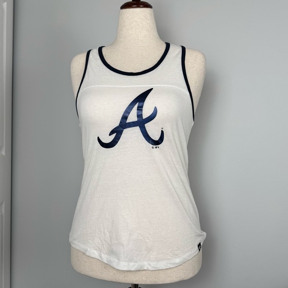 47 Tops - Women's Braves White Tank Top with Navy Accents